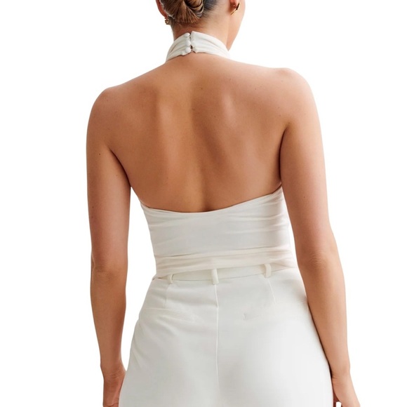 Meshki Federica Ivory Slinky Asymmetrical Halter Neck Top XXL NWT - Picture 2 of 8